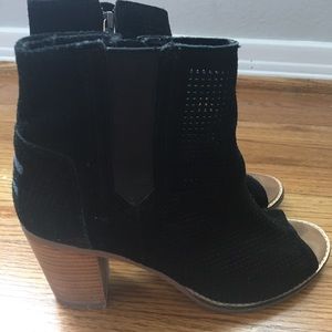 TOMS Black Perforated Suede Peep Toe Booties 8